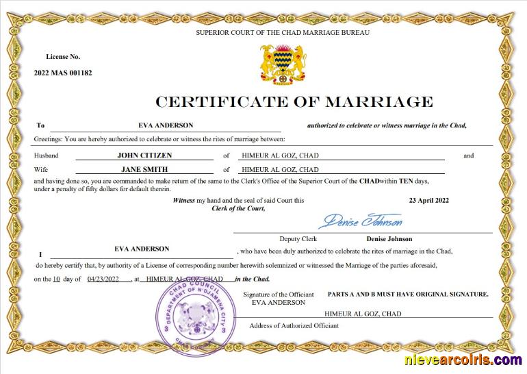 Chad marriage certificate
